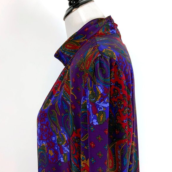 Vintage 90s Koret Paisley Print Secretary Blouse Sz 14 - Picture 5 of 16